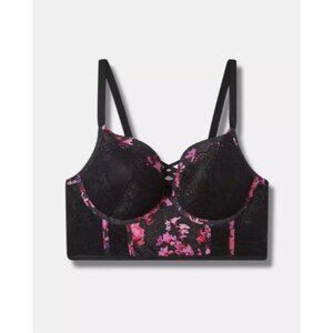 New Torrid XO Plunge Push Up Bra Moody Floral Rich Black Sz 44DDD Sexy Corset